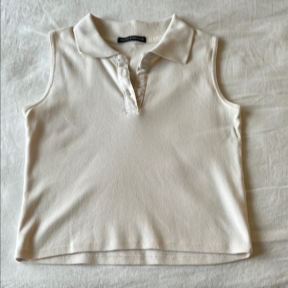 Classic Sleeveless Polo Top - Cream